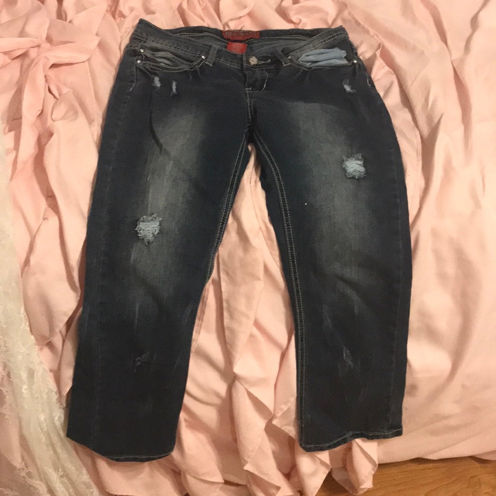 Red rivet denim jeans